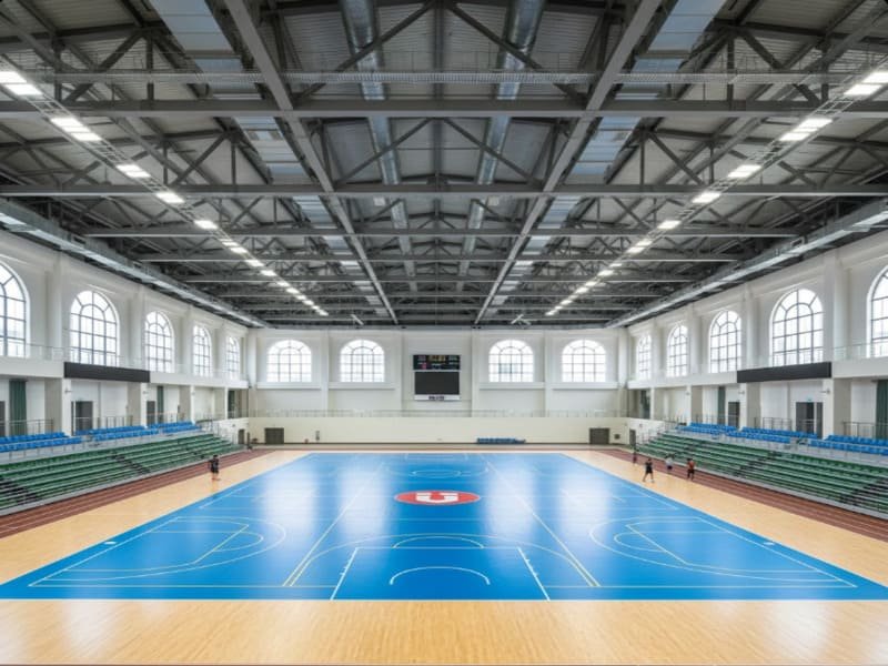 Cross section of timber PU and vinyl sports flooring structures